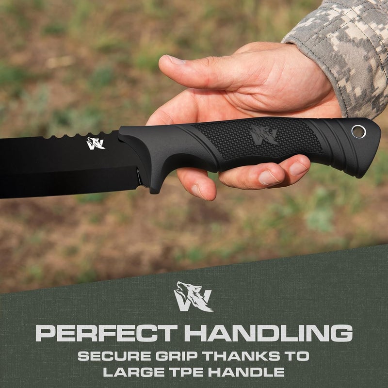 ODENWOLF W Machete - Survival Machete Full Tang with Sheath - Strong D2 Steel Knife Machete for Cutting Trees, for Yard Work, and for Bushcrafting and Big Tactical Knife with TPE-Handle - Image 5